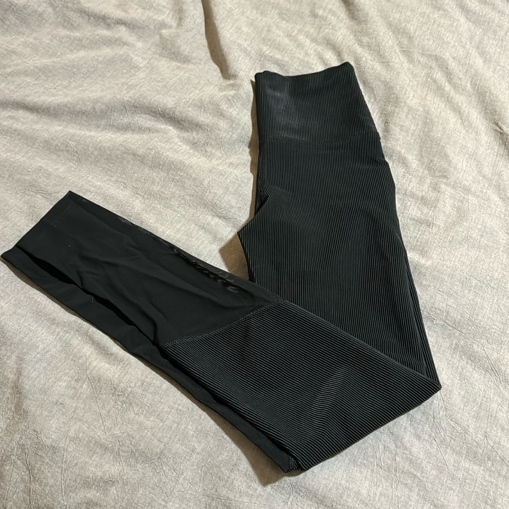 Black ribbed Beach Riot Sport leggings with sheer pannel